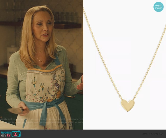 Gorjana 14k Gold Heart Mini Necklace worn by Lydia Morgan (Lisa Kudrow) on No Good Deed