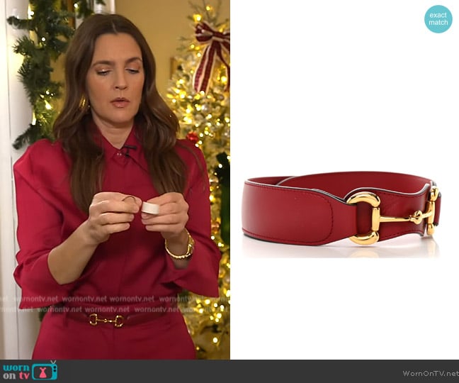 Gucci Efesto Leather Horsebit 25mm Belt worn by Drew Barrymore on The Drew Barrymore Show