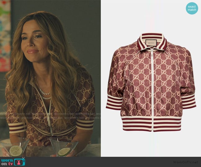 Gucci Burgundy GG Supreme Zip Front Jacket worn by Margo Starling (Linda Cardellini) on No Good Deed