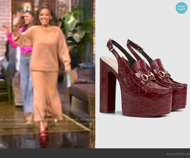 Gucci Horsebit GG debossed leather loafer pumps worn by Sunny Hostin on The View