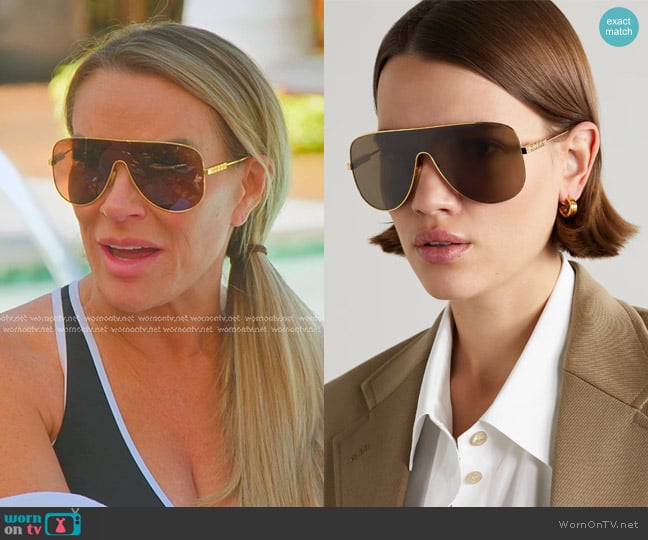 Gucci Mask Oversized D-frame Gold-tone Sunglasses worn by Heather Gay on The Real Housewives of Salt Lake City