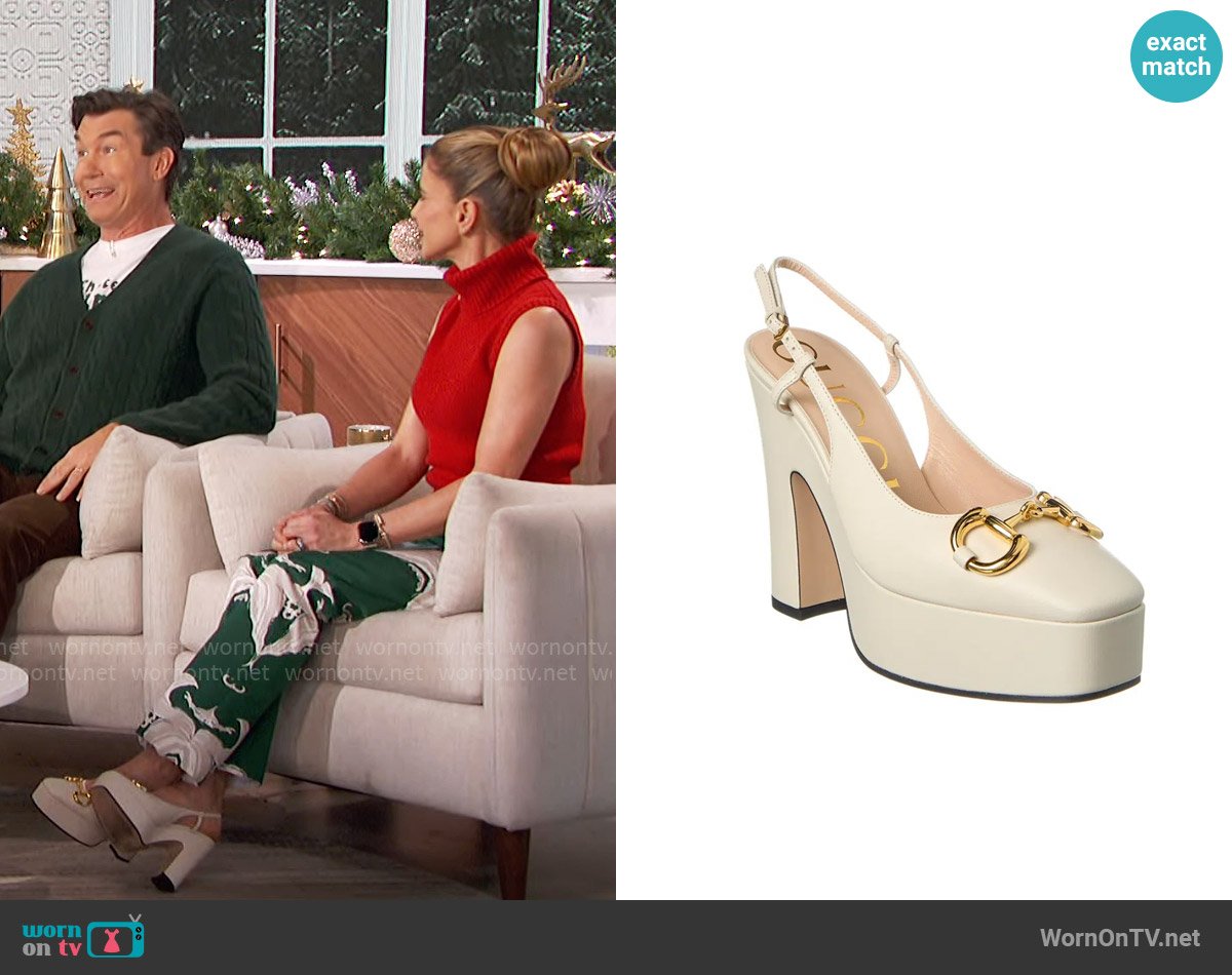 Gucci Baby Leather Bit Slingback Platform Pumps In White worn by Natalie Morales on The Talk