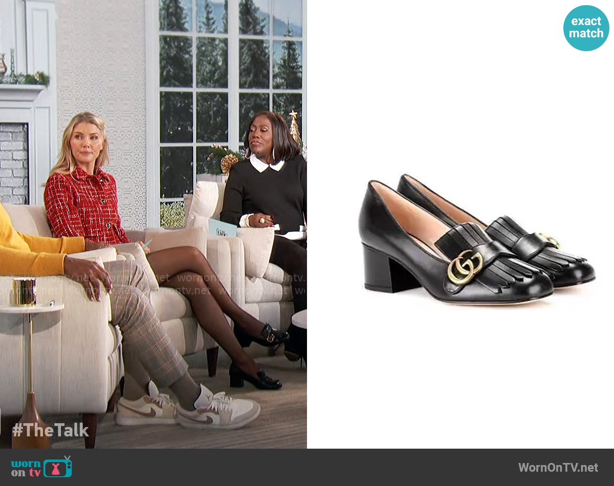 Gucci Marmont leather loafer pumps worn by Amanda Kloots on The Talk