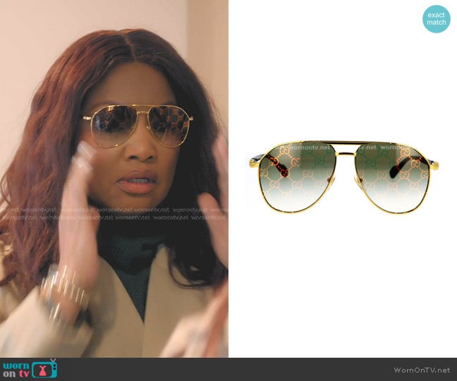 Gucci Aviator Frame Sunglasses worn by Garcelle Beauvais on The Real Housewives of Beverly Hills