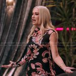 Gwen’s black floral asymmetric dress on The Voice