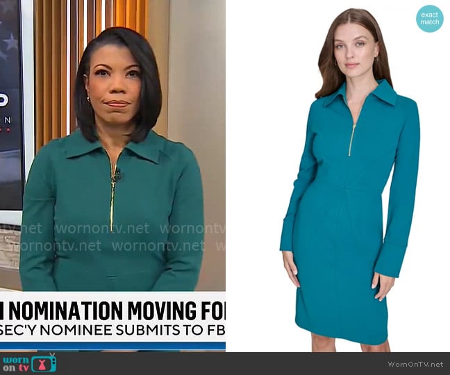 Halston Collared Zip-Neck Star-Seamed Dress worn by Nikole Killion on CBS Mornings