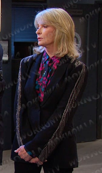 Hattie's black and pink floral shirt on Days of our Lives