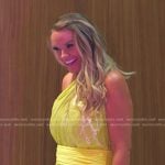 Heather’s metallic yellow one-shoulder dress on The Real Housewives of Salt Lake City