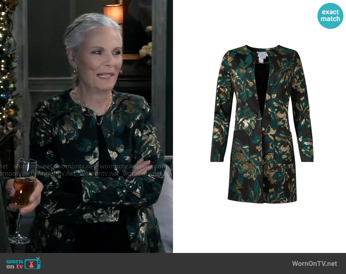 Helene Berman Alice Floral Jacquard Jacket worn by Tracy Quartermaine (Jane Elliot) on General Hospital