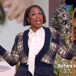 Jennifer’s plaid cardigan and button front skirt on The Jennifer Hudson Show