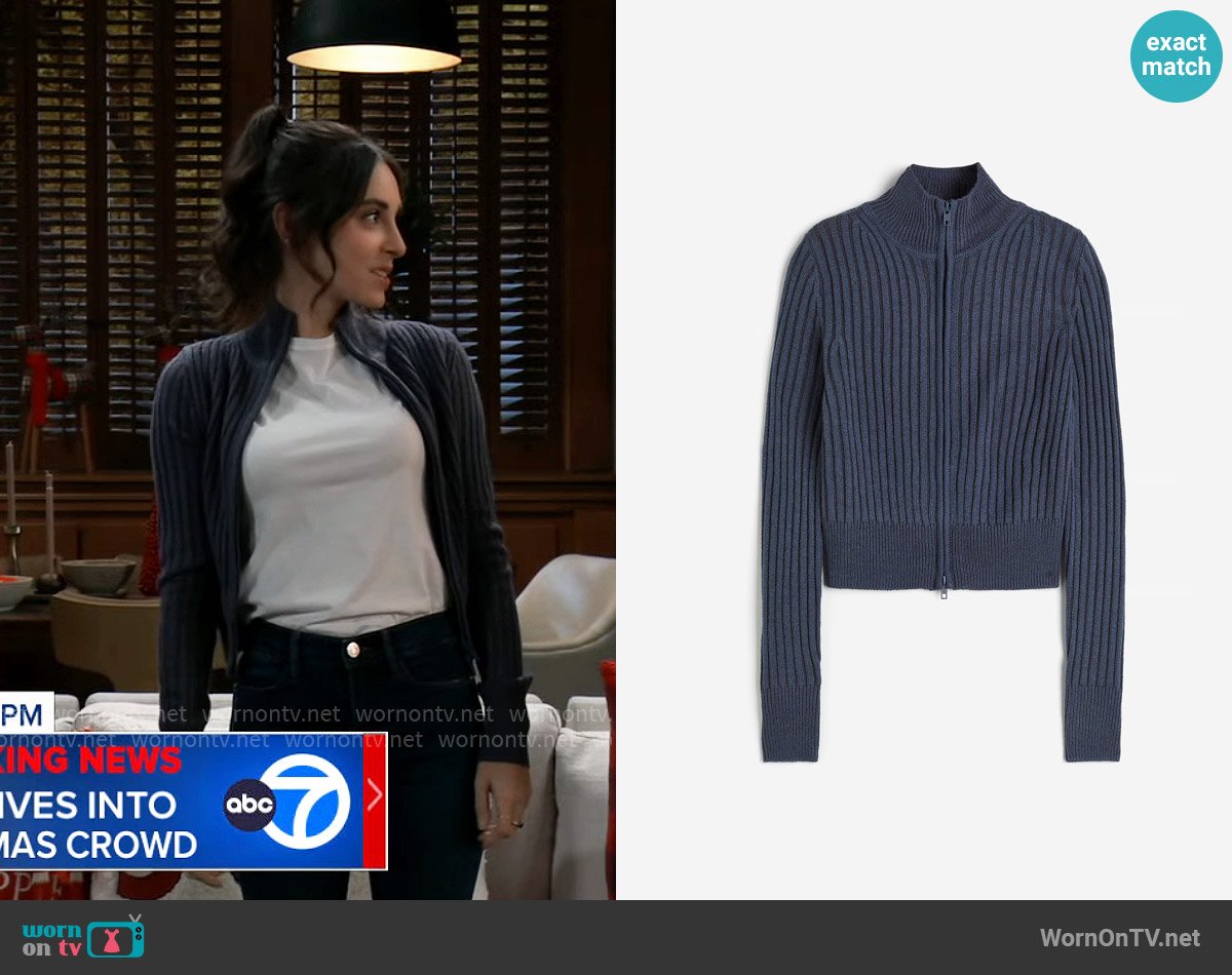 H&M Rib-knit Cardigan with Zipper worn by Molly Lansing-Davis (Kristen Vaganos) on General Hospital