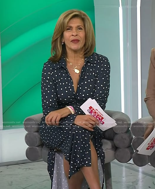 Hoda’s navy polka dot shirtdress on Today