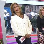 Hoda’s white cable knit cardigan and side slit jeans on Today