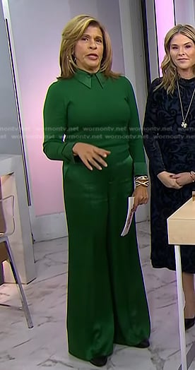 Hoda’s green collared sweater and wide-leg pants on Today