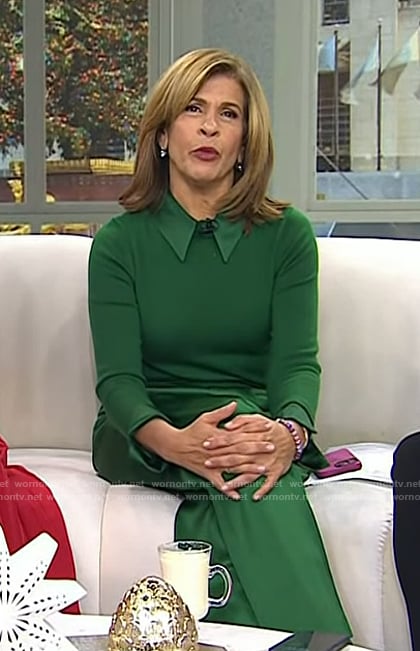 Hoda’s green collared sweater and wide-leg pants on Today