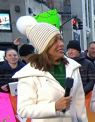 Hoda’s ivory ribbed pom pom beanie on Today