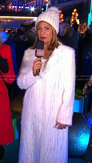 Hoda’s white embellished mohair coat on Today