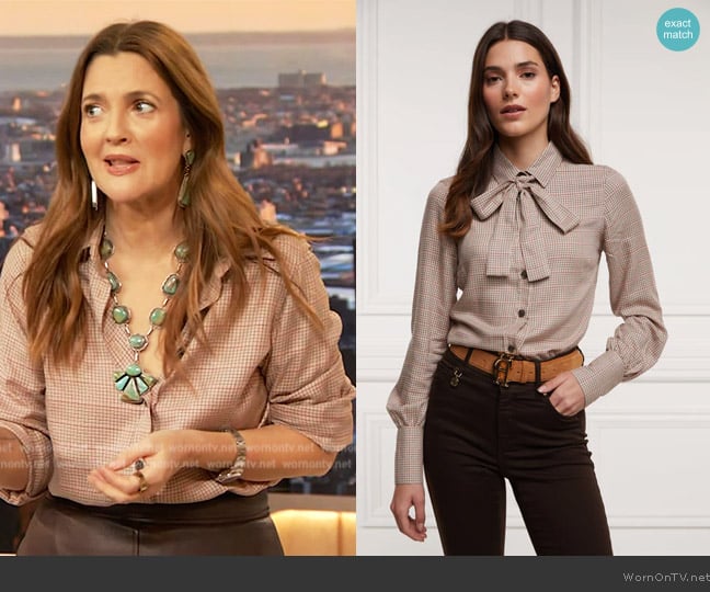 Oatmeal Check by Holland Cooper Heritage Shirt worn by Drew Barrymore on The Drew Barrymore Show