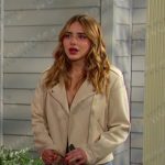 Holly’s ivory suede moto jacket and brown shoulder bag on Days of our Lives