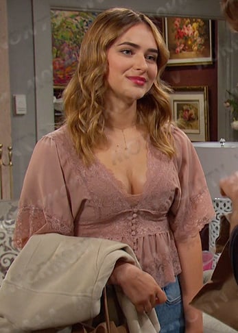 Holly's pink v-neck lace top on Days of our Lives