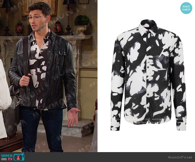 Hugo Boss Slim-fit Shirt in printed poplin worn by Alexander Kiriakis (Robert Scott Wilson) on Days of our Lives