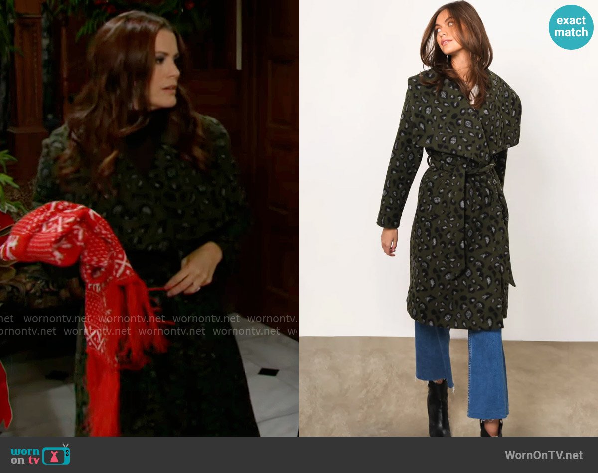 Hutch Juni Coat in Olive worn by Chelsea Lawson (Melissa Claire Egan) on The Young and the Restless