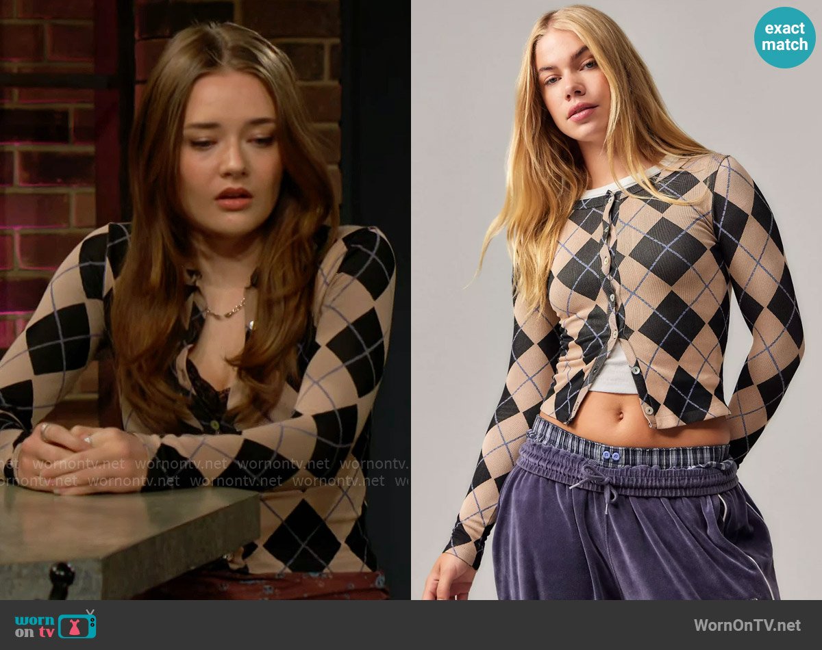 iets frans Long Sleeve Argyle Cardigan worn by Faith Newman (Reylynn Caster) on The Young and the Restless