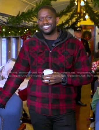 Ike Ejiochi’s red plaid jacket on Good Morning America