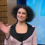 Ilana Glazer’s pink contrast trim blazer and skirt on Good Morning America