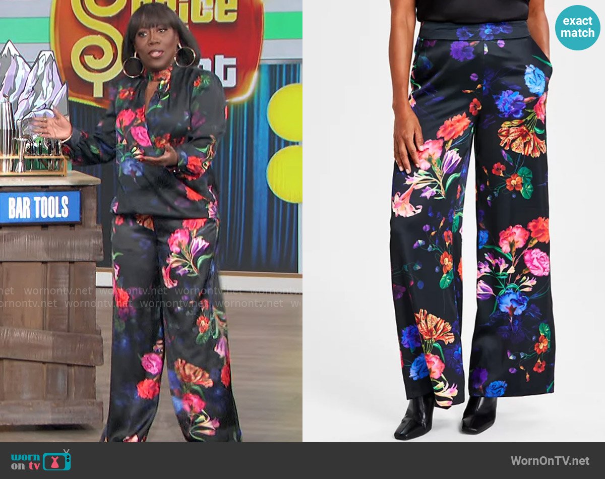 INC International Concepts Wide-Leg Satin Pants worn by Sheryl Underwood on The Talk