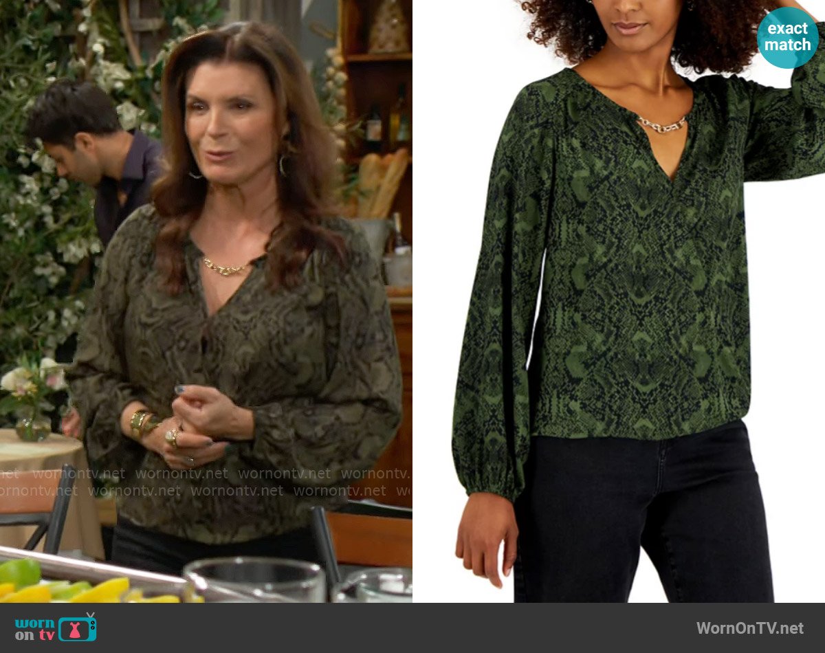 INC International Concepts Snakeskin-Print Hardware-Trim Blouse worn by Sheila Carter (Kimberlin Brown) on The Bold and the Beautiful