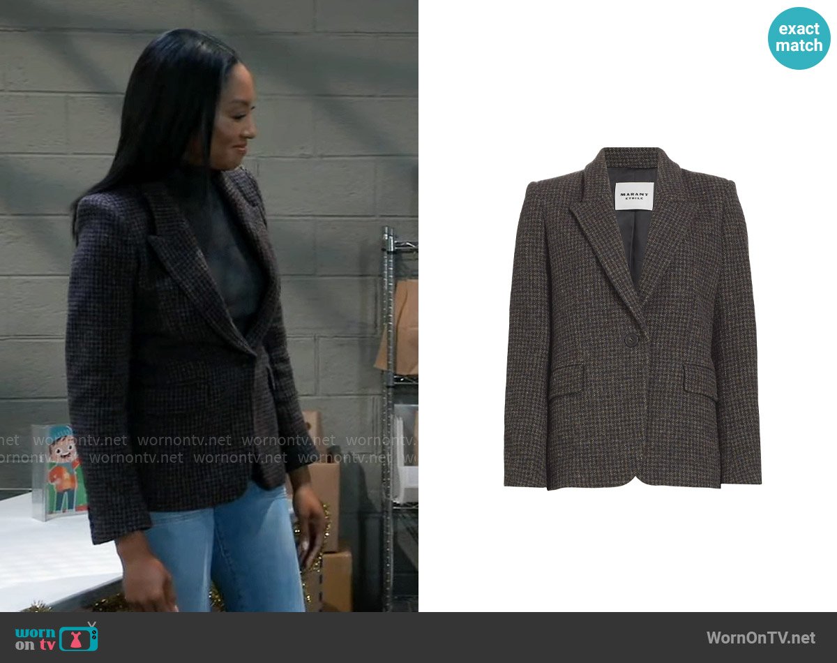 Isabel Marant Etoile Kerstin Blazer worn by Jordan Ashford (Tanisha Mariko Harper) on General Hospital