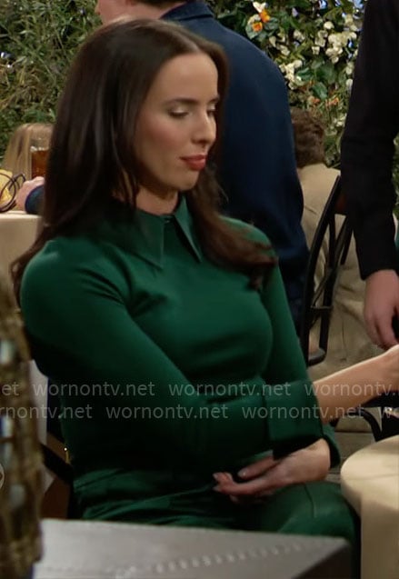 Ivy’s green collared sweater and pants on The Bold and the Beautiful