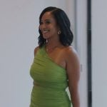 Jacqueline’s green one shoulder cutout dress on The Real Housewives of Potomac