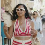 Jacqueline’s striped crochet knit top and skirt set on The Real Housewives of Potomac