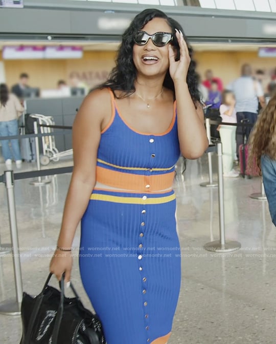 Jacqueline's blue striped crop top and skirt on The Real Housewives of Potomac