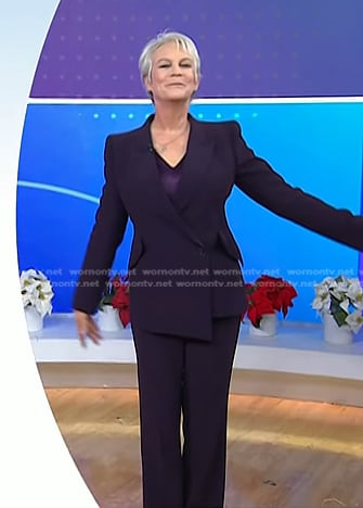 Jamie Lee Curtis's purple wrap blazer and pant suit on Today