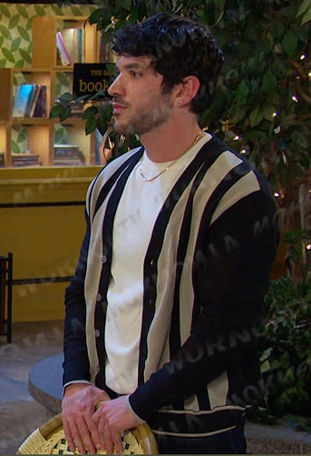 Javi’s black striped cardigan on Days of our Lives