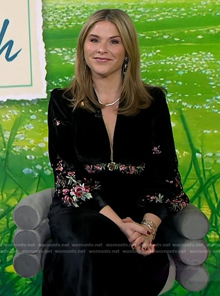 Jenna's black floral embroidered dress on Today