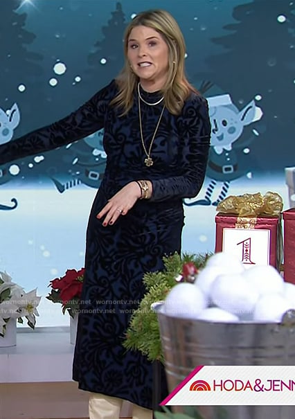 Jenna’s navy burnout velvet dress on Today