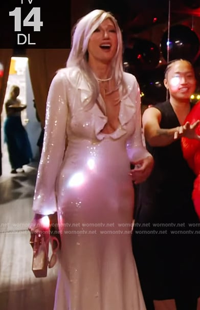 Jenna’s white ruffle sequin dress on The Real Housewives of New York City