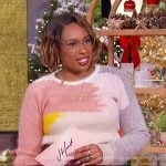 Jennifer’s abstract mohair sweater and leather skirt on The Jennifer Hudson Show