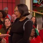 Jennifer’s black embellished trim mini dress on The Jennifer Hudson Show