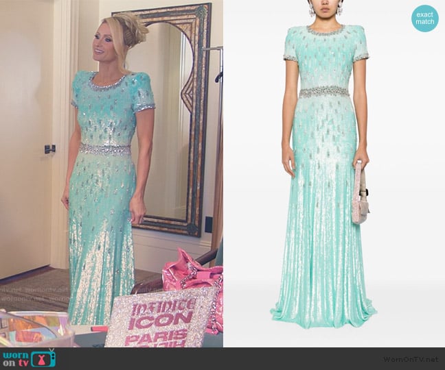 Paris’s turquoise sequin embellished gown on The Encore