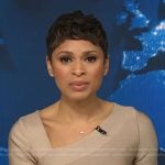 Jericka’s beige asymmetric neck dress on CBS Evening News