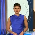 Jericka’s blue cowl neck top and bandage pencil skirt on CBS Evening News