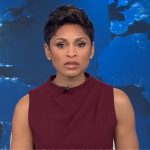 Jericka’s maroon sleeveless jumpsuit on CBS Evening News