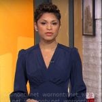 Jericka Duncan’s navy v-neck dress on CBS Mornings