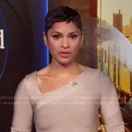 Jericka’s beige asymmetric neck dress on CBS Evening News