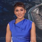 Jericka’s blue cowl neck top and bandage pencil skirt on CBS Evening News